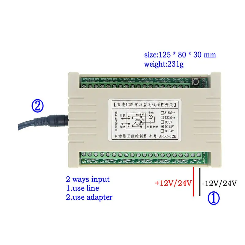 Универсальный DC 12 V 24 V 10A реле 12CH 12 CH Беспроводной RF пульт дистанционного управления передатчик+ модуль приемника, 315/433 MHz