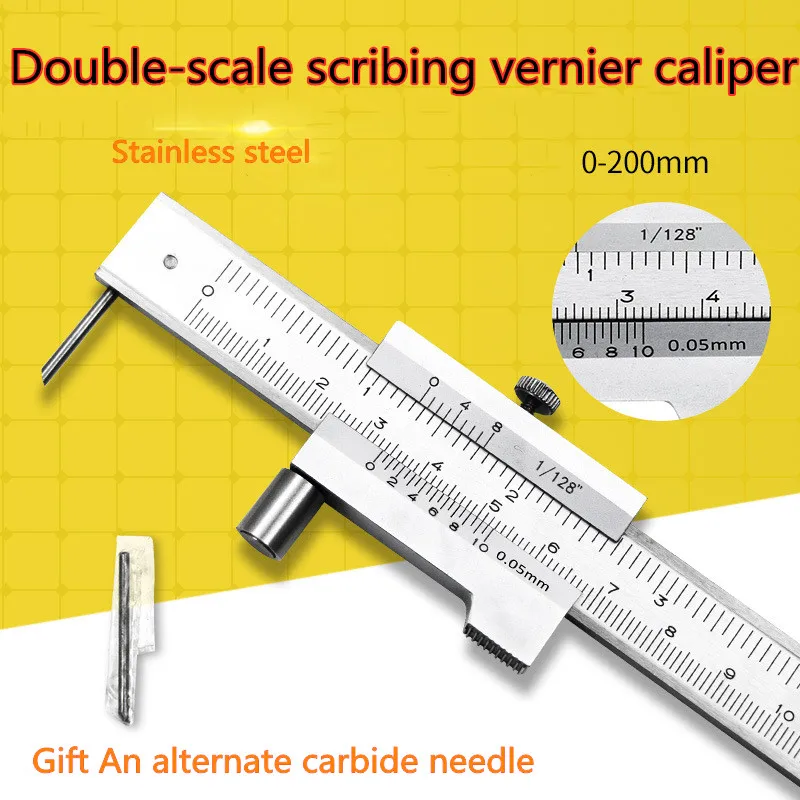 0-200MM Carbide Marking Vernier Caliper Marking Gauging Ruler Measuring Parallel Crossed Caliper