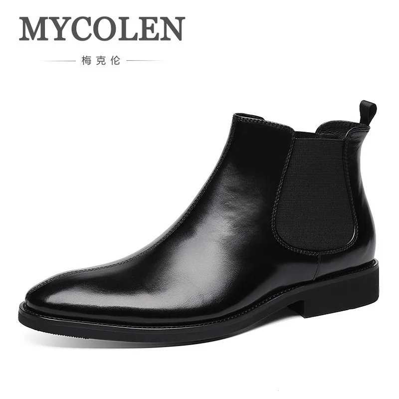 

MYCOLEN Men Boots Genuine Leather Black Pointed Toe Men Shoes Luxury Fashion Classic Business Office Formal Ankle Boots Retro