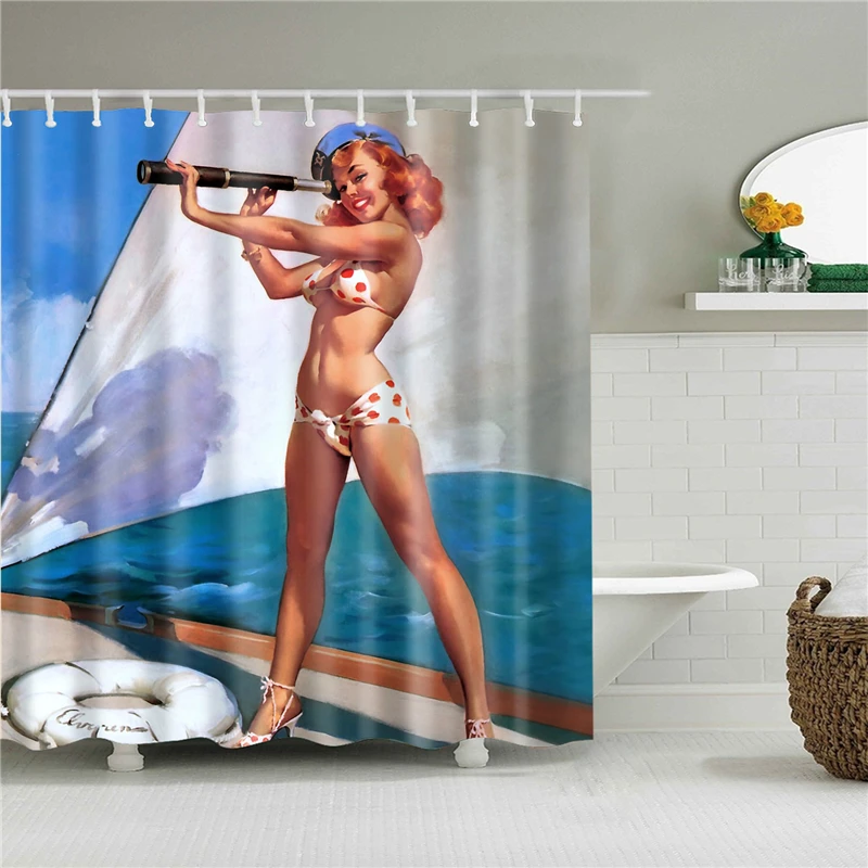 Сексуальная мультяшная Мэрилин Монро Mildewproof занавески для душа, набор штор для ванной комнаты с крюком, аксессуары для украшения дома, cortina ducha - Цвет: C1144