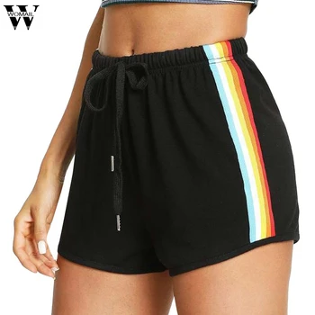 

Fashion Summer Women Rainbow Print Trousers European & American Charming Sexy Ladies Casual Sport Elastic Shorts