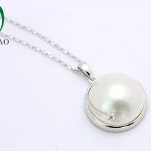 14k белое золото круглый Mabe жемчуг классический бриллиант для помолвки кулон для Anniverary