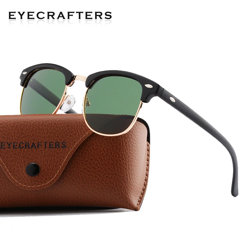 Мужские и женские ретро брендовые классические поляризационные солнцезащитные очки без оправы с заклепками полароидные линзы дизайнерские солнцезащитные очки Oculos