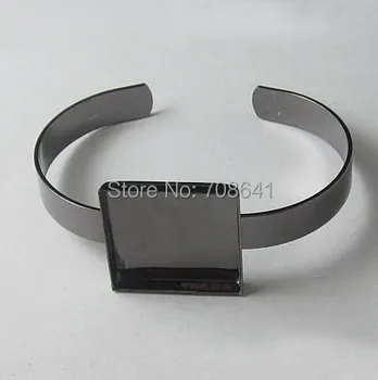 

25mm New Silver tone/ Golden tone/ Gunmetal Black Square Bezel Tray Bracelet Bangle Settings Blank Jewelry Findings Wholesale