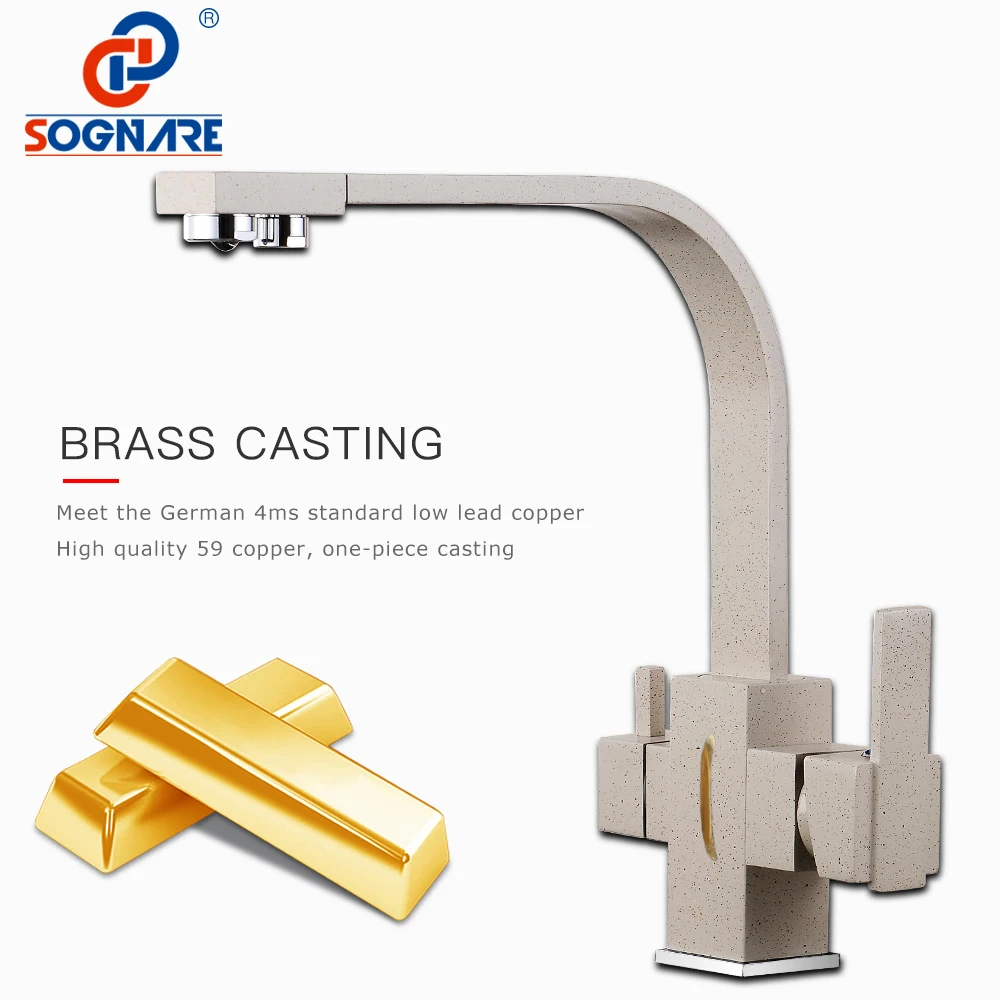  SOGNARE Solid Brass Kitchen Faucet with Filtered Water Marble Kitchen mixer For Sinks Taps Cold Hot - 32861053809