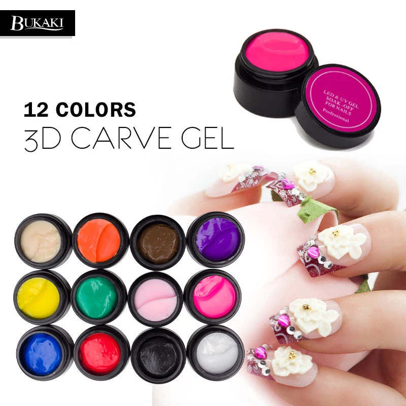 

BUKAKI 12 Colors Sculpture Nail Gel 3D Carved UV Gel Creative DIY Nail Art Decor