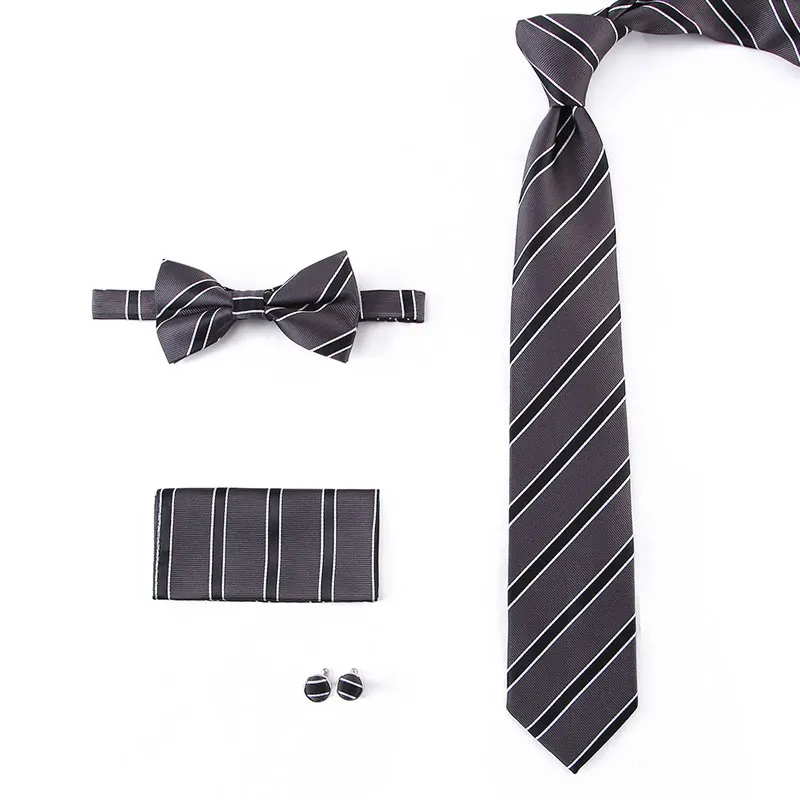 HOT 7.5cm Men Neck Tie Striped Paisley Necktie Bow Handkerchief Cufflinks Set Men's Party Wedding Pocket Square Bowtie Tie Sets - Цвет: 4PTS-060