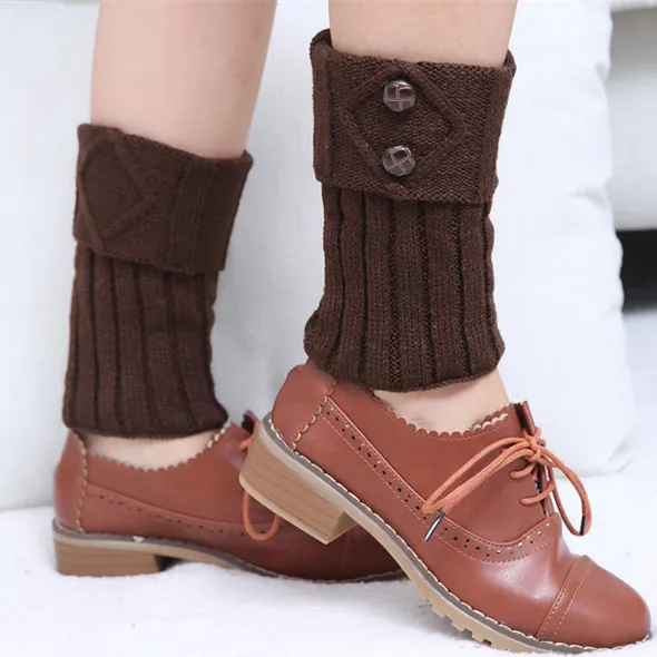 

Fashion winter new short rhombus mouthpiece 2 button knitted wool socks set fashion boots cover foot cover