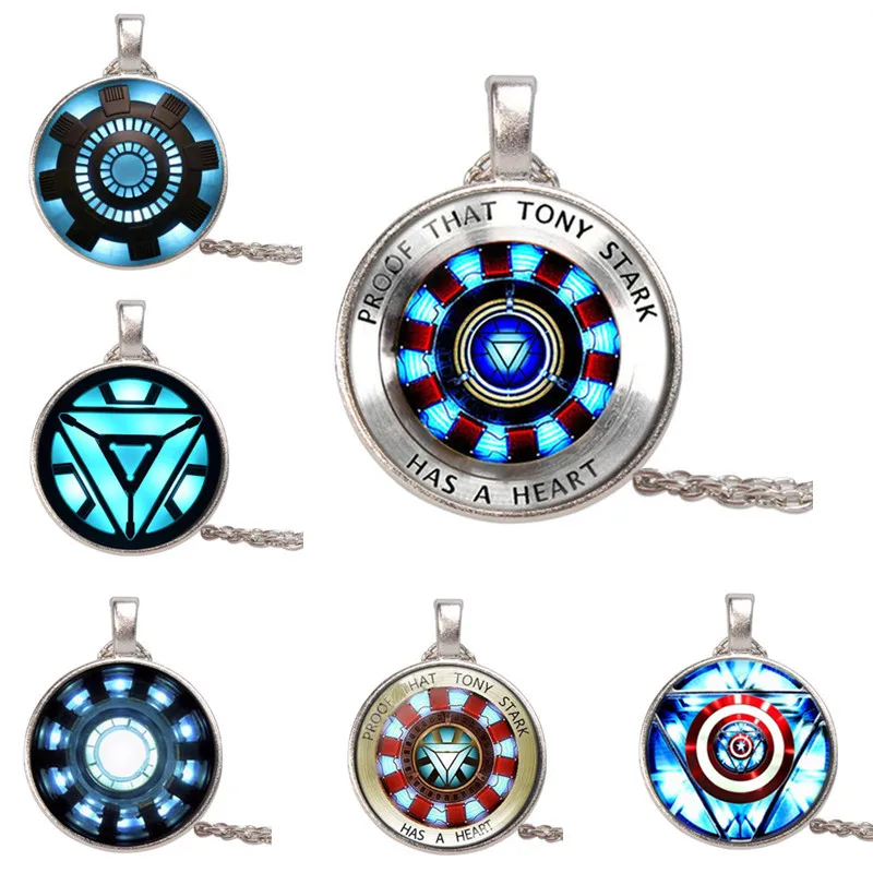 

12 Styles Action Figure Toy 2019 Tony Heart Necklace Endgame Iron Man Arc Reactor glowing DIY iron man heart model