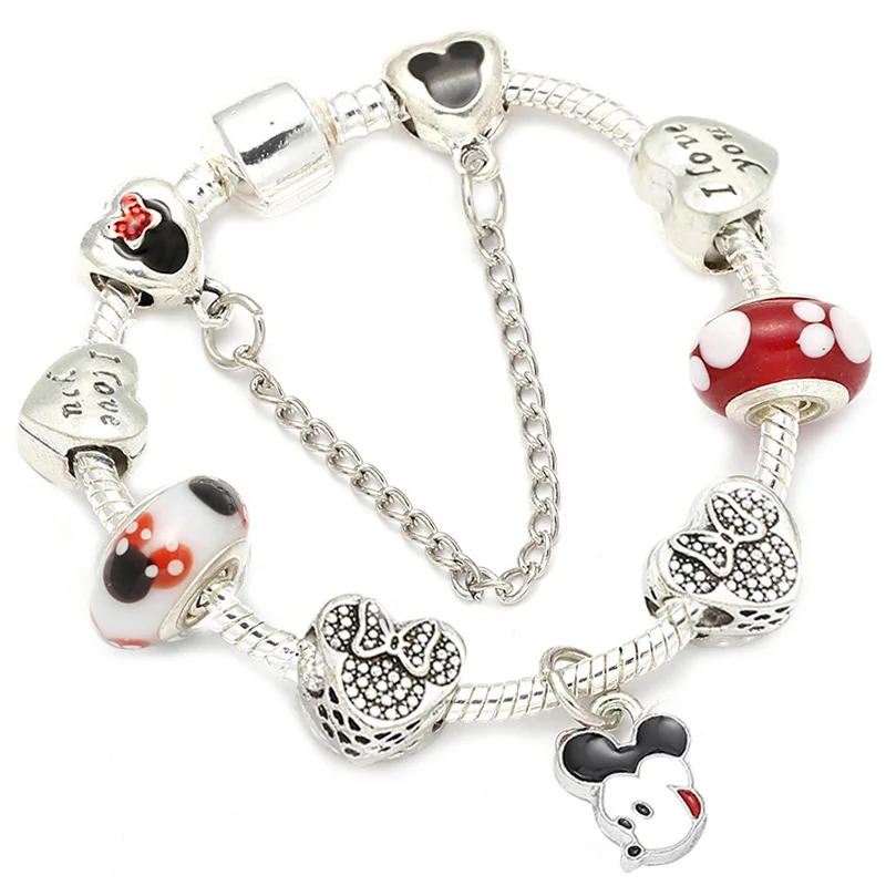 TOGORY дропшиппинг Микки Минни браслет для детей женский с серебряной цветная змеиная цепь брендовый браслет рождественское ювелирное изделие - Окраска металла: MB028