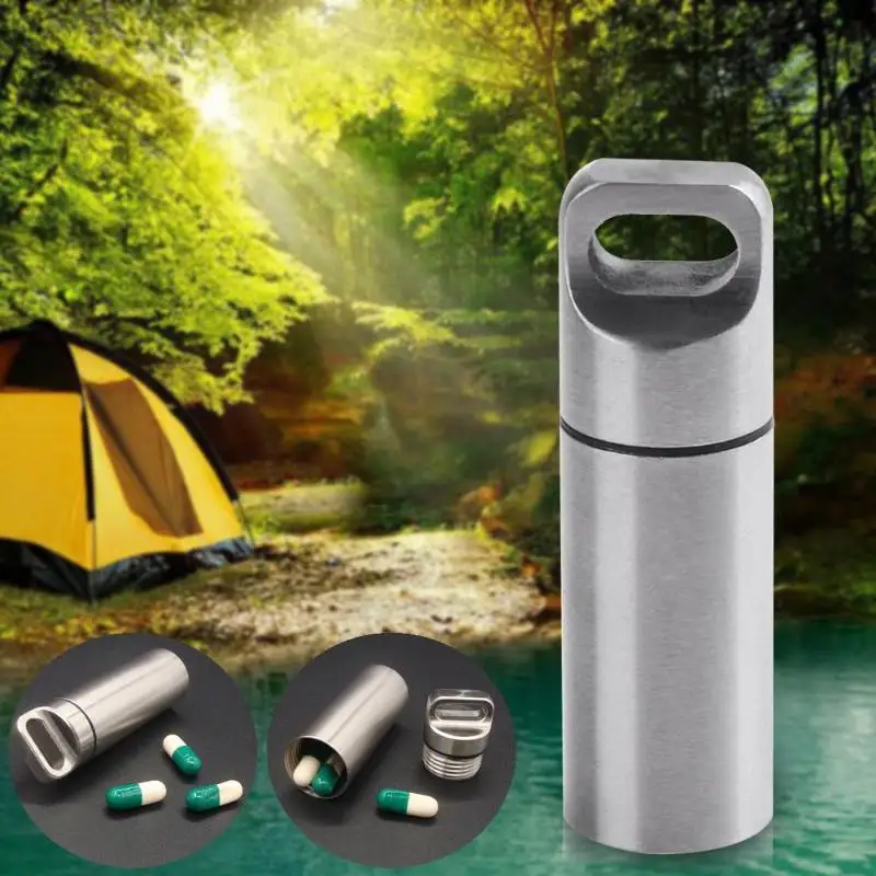 

Mini EDC Capsule Pill Bottle Stainless Steel Waterproof Pill Storage Medical Container for Outdoor Hiking Survival Emergency