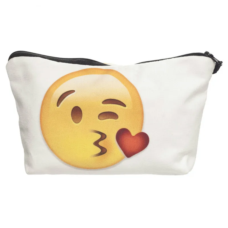 

New novel Emoji white 3D Printing handbag Maleta de Maquiagem Necessaire Wild Party Makeup Bag Women men Organizer clutch purse