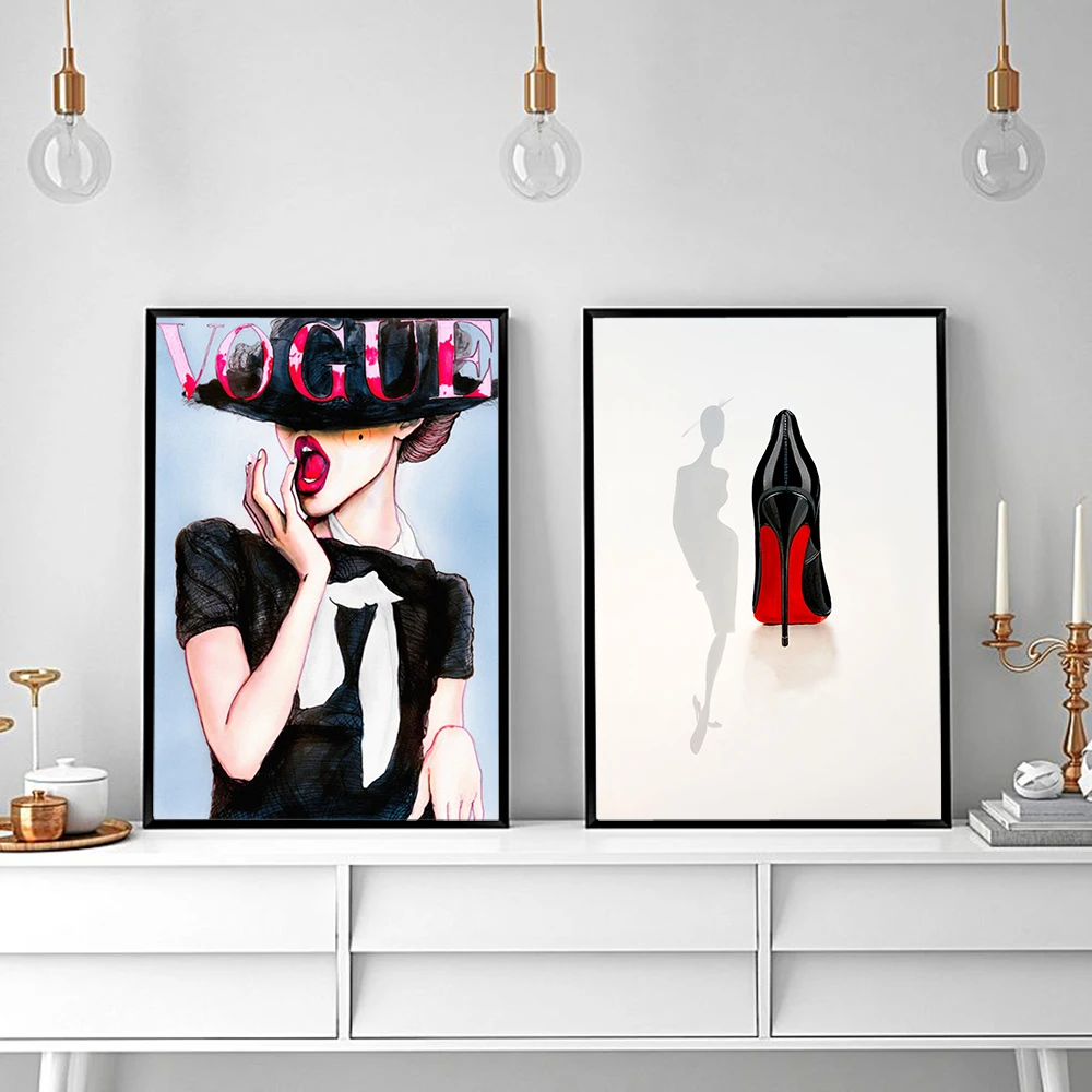 

Modern Vogue Woman Canvas Painting Salon Posters Prints Red Shoes Nordic Wall Art Pictures for Living Room Home For Decor