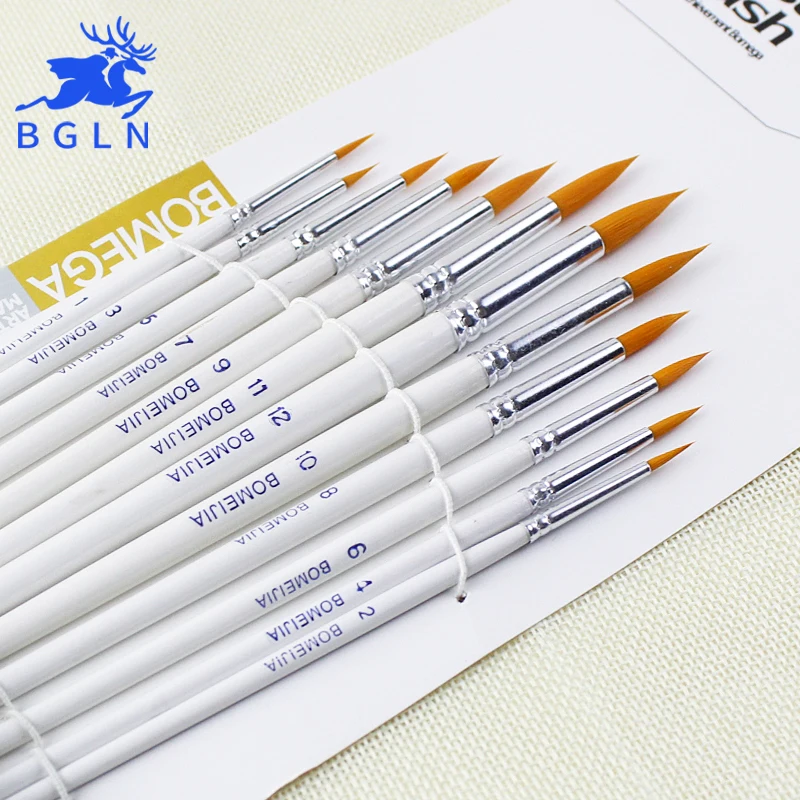 BGLN 12 шт./компл. кисть для акварельной краски с круглым наконечником разных