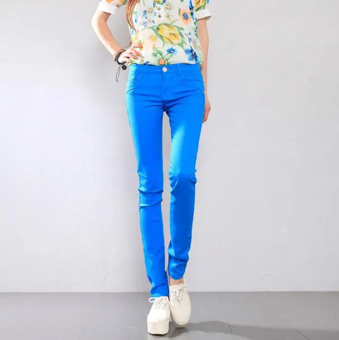 Модные женские хлопковые сексуальные брюки-карандаш ярких цветов, повседневные обтягивающие брюки, обтягивающие женские брюки размера плюс 6xl - Цвет: Синий