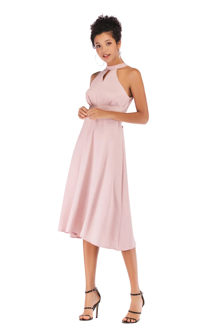 Gladiolus Sexy Halter Women Summer Dress Sleeveless Belt Tunic Pink Midi Chiffon Dress Women 2019 Ladies Party Dresses Sundress (11)