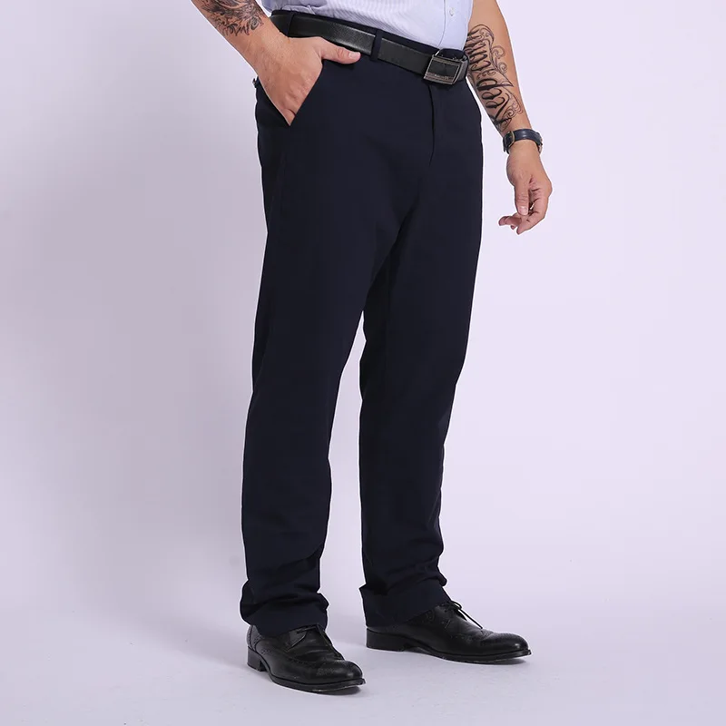 Men's Casual Pants New Men's Large Size Elastic Casual Pants Business Casual Pants Men's Straight Loose Large Pants - Цвет: Blue