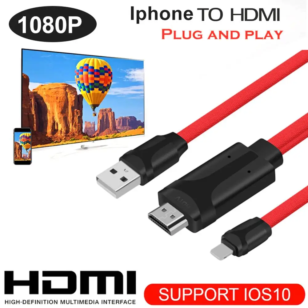 

1.8M 8 Pin To HDMI HDTV AV Cable Adapter USB HDMI 1080P Converter Cable With Radiator For iPhone 7/7 Plus/6S iOS8.0 TV