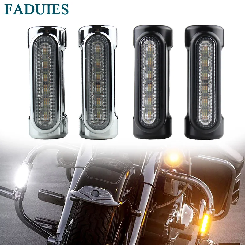 FADUIES Chrome Motorcycle Highway Bar Switchback Driving Light White Amber LED For Crash Bars Harley Davidson Touring Bikes (22) 1