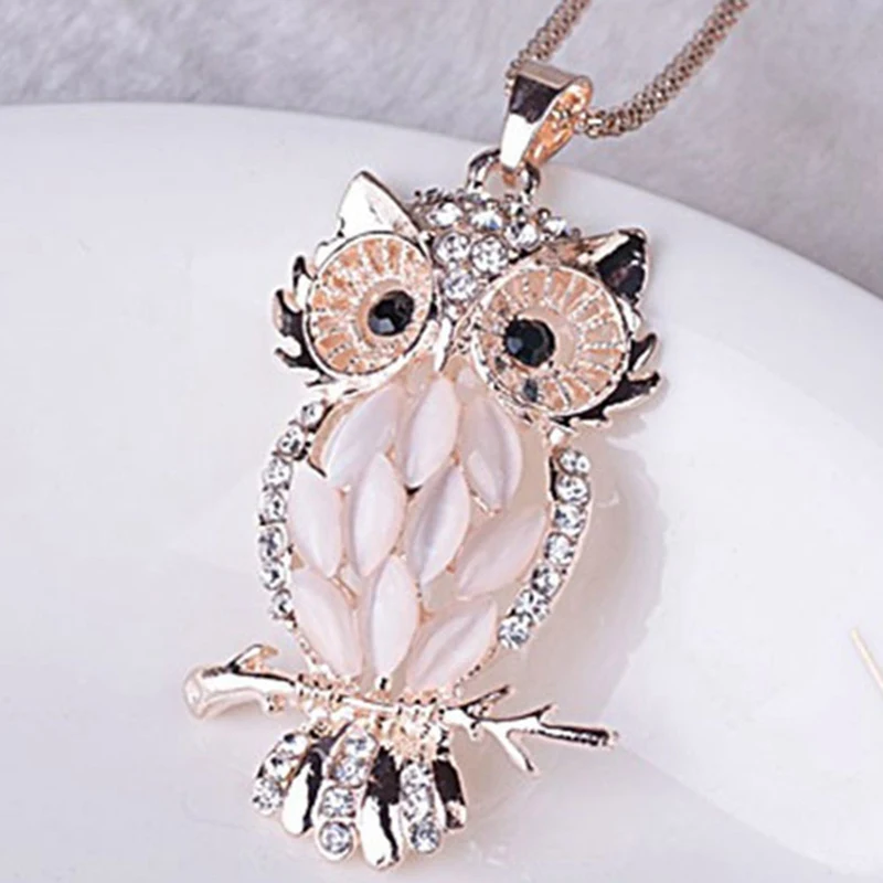 

1PC Cute Exquisite Alloy Inlaid Owl Pendant Jewelry Necklace Long Chain Clothing Decor