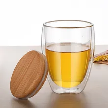 350 мл двухслойная стеклянная чашка для чая с бамбуковой крышкой вино кофе шампанское пиво виски стеклянная рюмка для бара аксессуары для дома