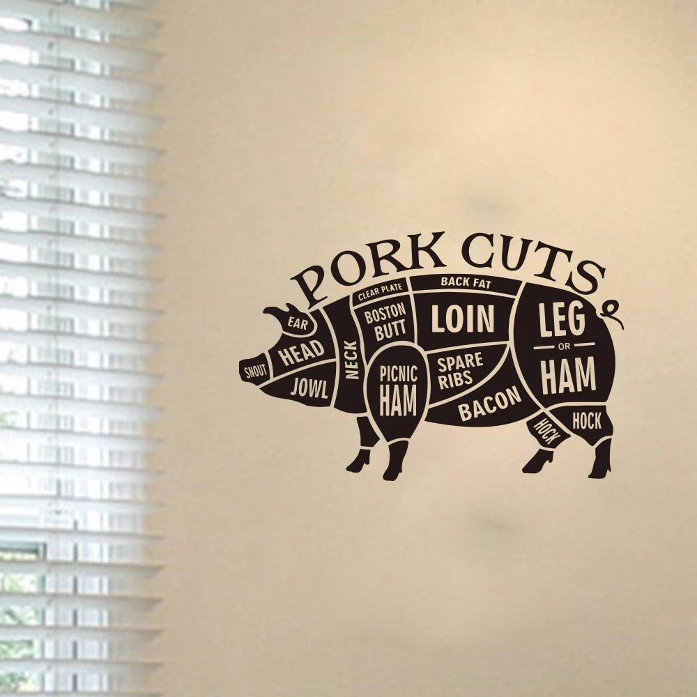 Butcher Shop Pig Pork Cut Window Glass Wall Sticker Butcher Shop Sign Animal Wall Decal Vinyl Decor (1)