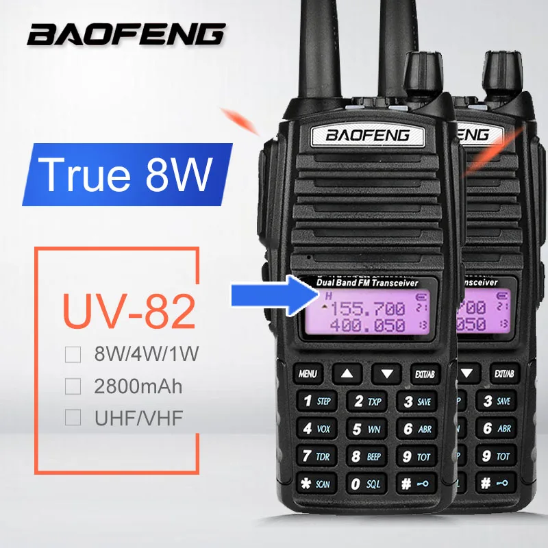 

2PCS BAOFENG UV-82 8W High Power Walkie Talkie Dual Band VHF UHF Woki Toki CB Ham Radio Transceiver UV 82 Two Way Radio Station
