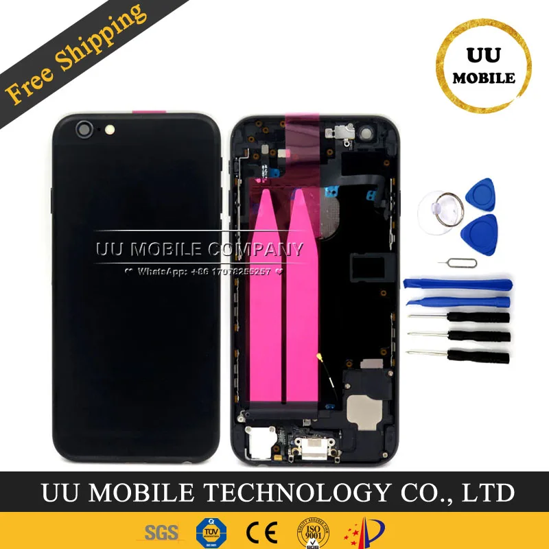 

100% Replacement Chassis Battery Door for iphone 6 Back Cover Housing with Flex Cable Assembly Middle Frame Rear Door with Logo