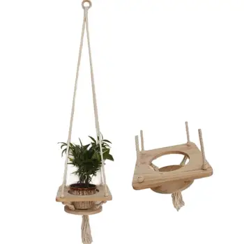 

LanLan Suspend Macrame Plant Hanger Hand Knit Hanging Planter Net Basket Cotton Rope with Hollowed Board-30