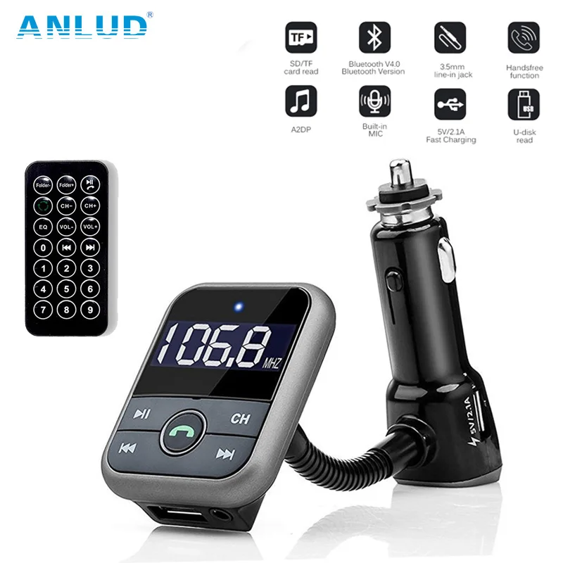 ANLUD Bluetooth Aux Car FM Transmitter USB Charger MP3 Player with AUX SD TF Card Wireless Mp3 Handsfree Transmissor | Автомобили и