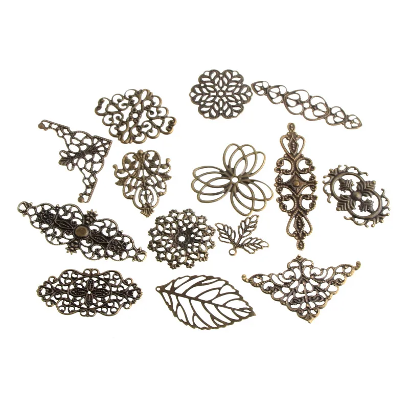 

Variety 50pcs Filigree Wraps Metal Connectors Crafts for Jewelry Making Earring DIY Accessories Charm Pendant Bronze Color
