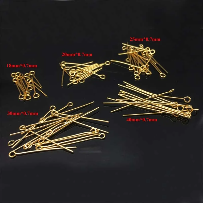

200 PCs 0.7mm Mixed silver/gold tone stainless steel Eye Pins Findings 18mm/20mm/25mm/30mm/40mm