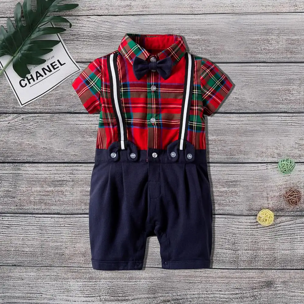 

Cukoe Baby Boy Rompers Plaid Formal Clothes Newborn Gentlemen Jumpsuit Bowtie for 6Month-9Year Babies Toddlers Outfits Clothing