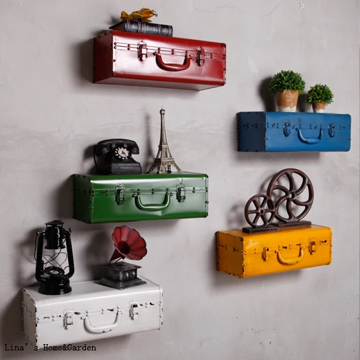 Wall Floating Retro Vintage Metal Industrial Suitcase Shelvesin