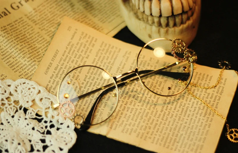 Cosplay&ware Steampunk Girls Cosplay Glasses Frame Metal Gear With Chain Women Retro Lolita Eyewear -Zentai shop online HTB1HtagVgHqK1RjSZFPq6AwapXaN.jpg