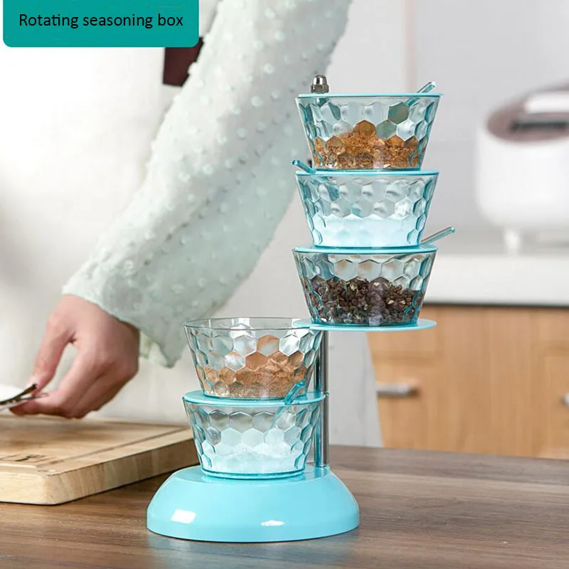 

4-Layer Fashion Crystal Colorful 360 Degree Rotating Creative Blends Flavors Spice Box Seasoning Rack