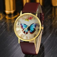 High quality 3 Color Analog Quartz Watch Wrist Watch Women Men Fashion Butterfly Leather Band Clock Free shipping