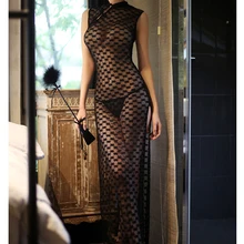 Сексуальные пижамы женские косплей эротическое сексуальное женское белье в стиле «Baby Doll» Черное Кружевное прозрачное китайское униформы Ципао спальный купальник