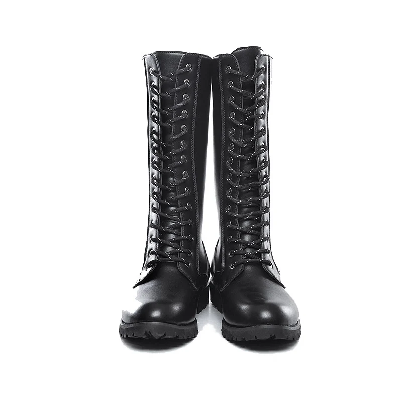 OUDINIAO/армейские ботинки; мужские высокие военные ботинки; мужские мотоциклетные ботинки до середины икры; однотонная Черная мужская обувь на шнуровке с круглым носком