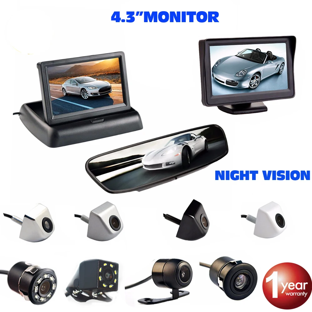 

SINOVCLE 4.3 Inch Car Monitor Reverse Rear View Backup Camera Auto Parking Assistance Waterproof Night Vision Parking System