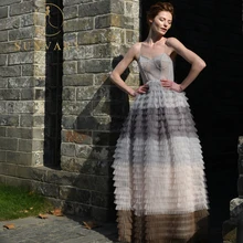 

Sunvary Tulle Ball Gown Spaghetti Strap Prom Dresses Sequined Beading Illusion Party Dress Custom Made Romantic Event Dresses