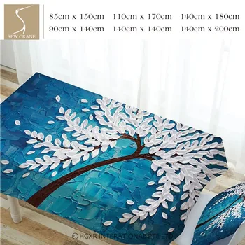 

SewCrane Blue and White Tree Painting Table Cloth Home Living Cotton Linen Tablecloth