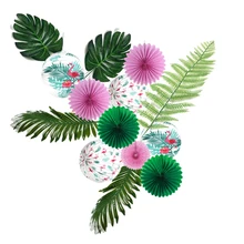 Summer Hawaiian Party Decoration Set 14pcs Flamingo Accordion Paper Lanterns And Palm Leaf For Luau Beach Theme Birthday Party
