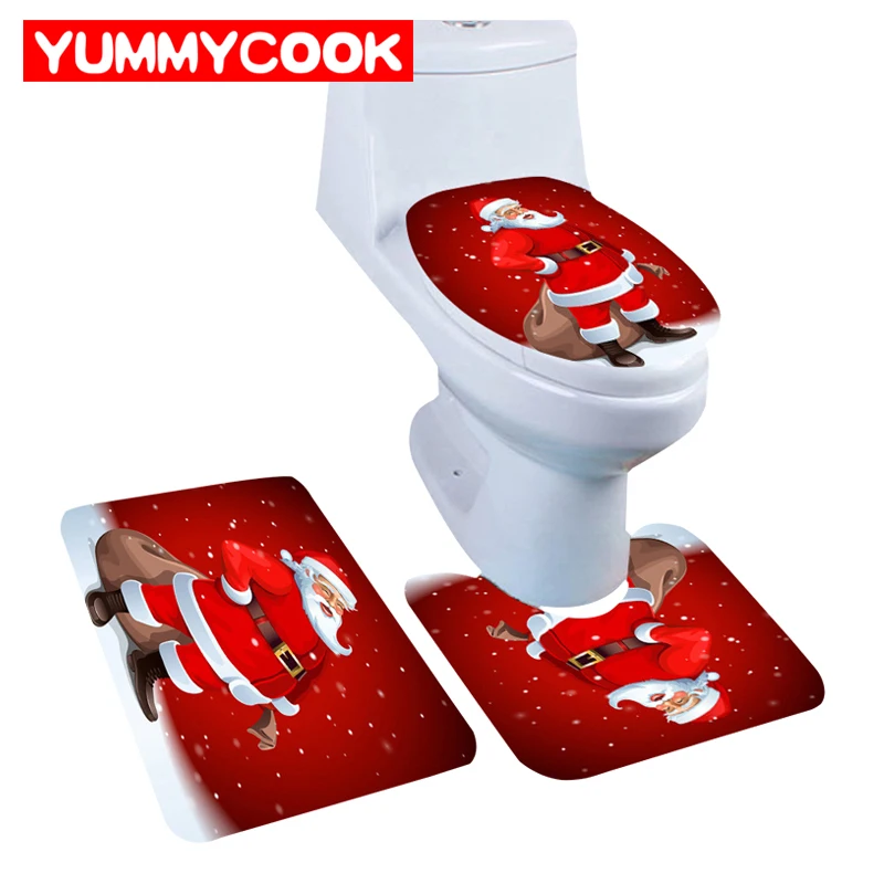 

Christmas Decorations For Home Cover 3pcs Bathroom Set Toilet Seat Decor Snowman Toilet Lid Rug Xmas Festive Party Supplies