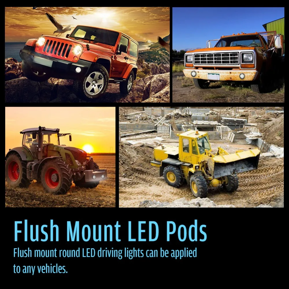 2X 24W LED Work Light Flood Beam Offroad Driving ATV SUV Flush Mount Truck 5Inch