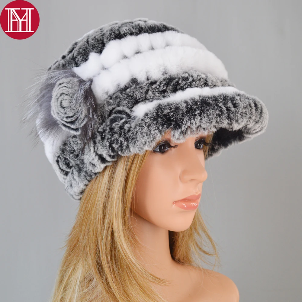

2019 Women Knitted Rex Rabbit Fur Beanies Hats Genuine Real Rex Rabbit Fur Hat Lady Natural Rex Rabbit Fur Cap Wholesale Retail