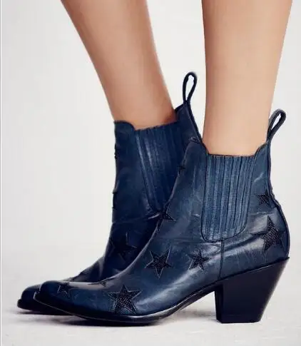 blue kitten heel boots