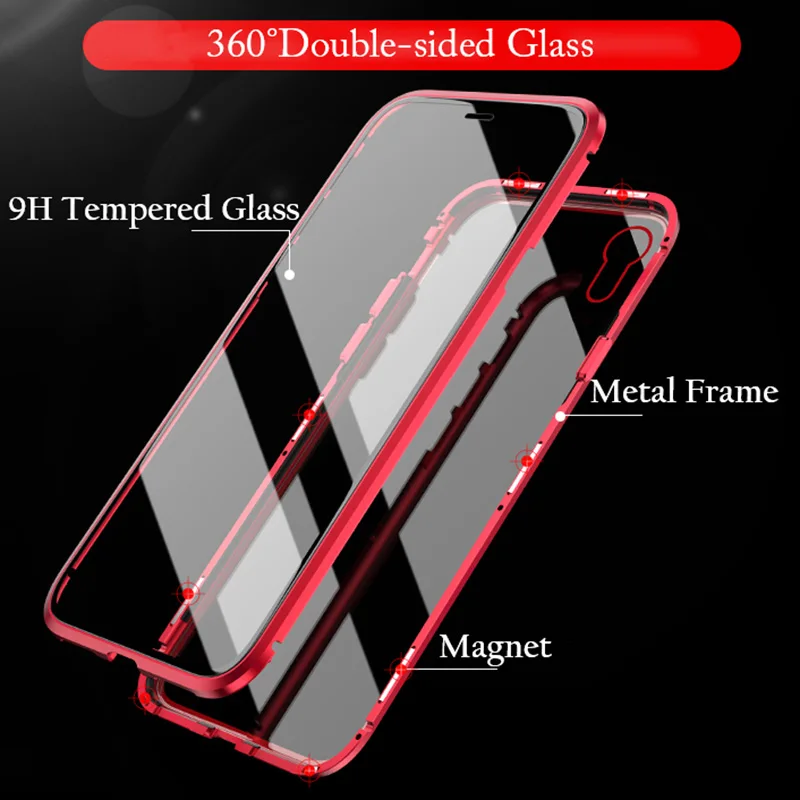 360 Full Magnetic Protective for iPhone XS MAX Case Clear Metal Bumper Front Back Glass Cover for iPhone XR 7 8Plus Flip Luxury