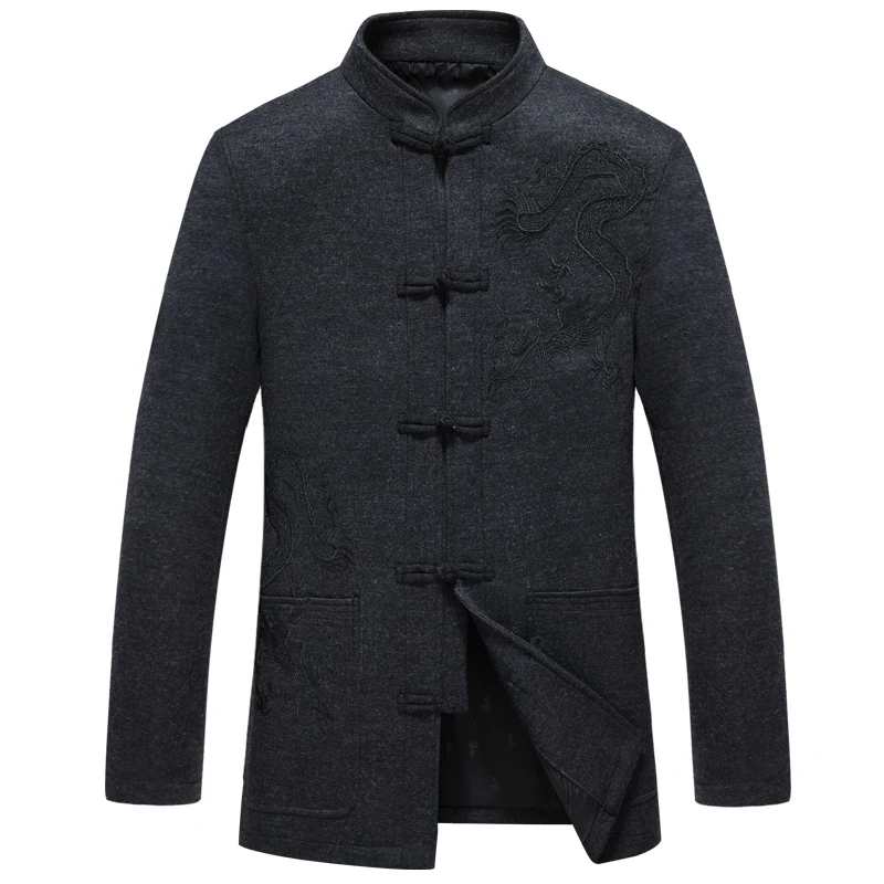 

WAEOLSA Chinese Men Oriental Tunic Jackets Wool Blends Tangzhuang Coats Mans Dragon Embroidery Tweed Suit Cashmere Coat Ethnical