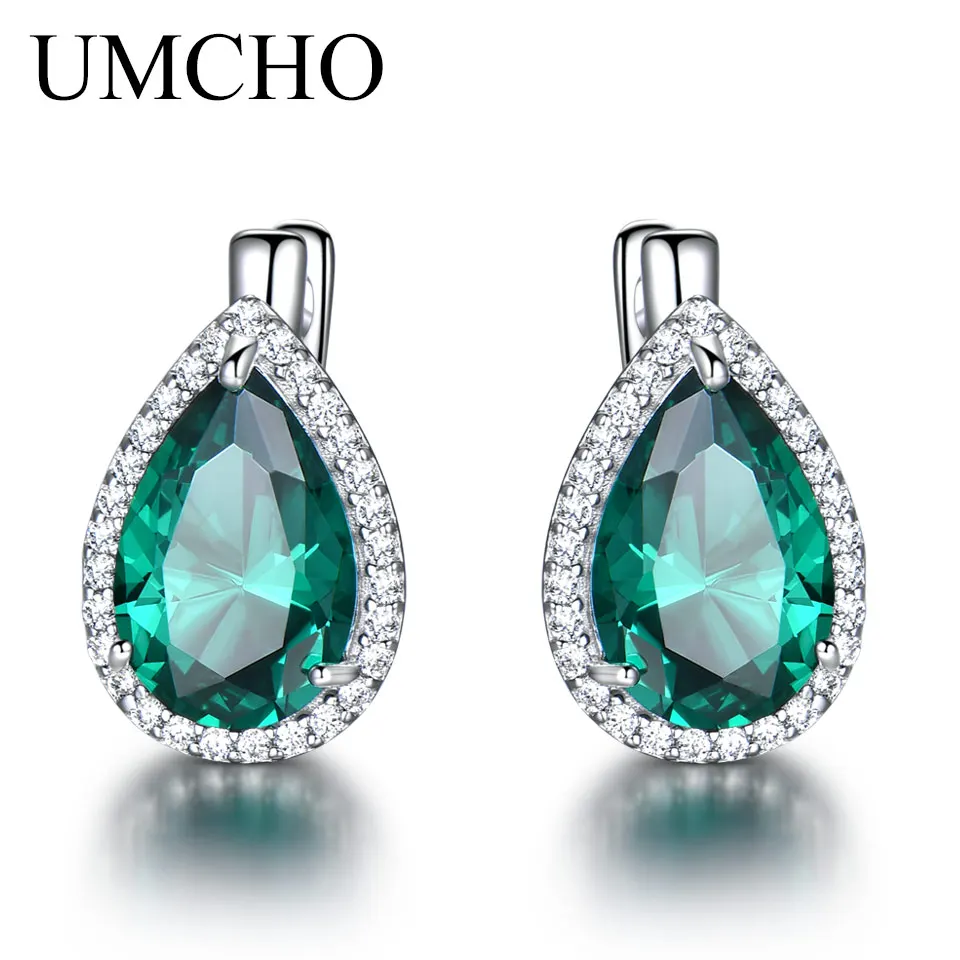 UMCHO зелёный Изумрудный камень, клипсы, серьги 925 пробы, серебряные серьги для женщин, новая мода, овальный камень, хорошее ювелирное изделие, подарок - Цвет камня: emerald earrings
